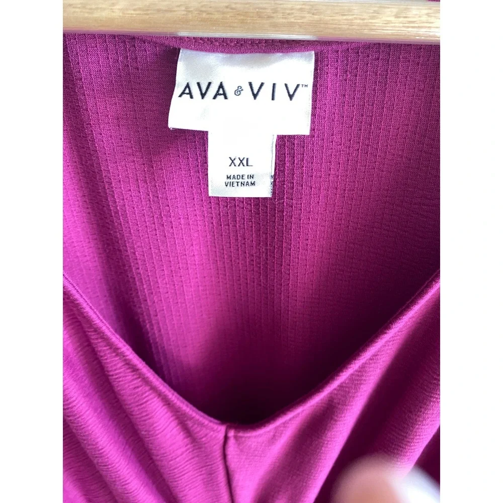 Ava & Viv Womens XXL Magenta Pink V-Neck Empire Waist 3/4 Sleeve Textured Dress - Picture 3 of 9